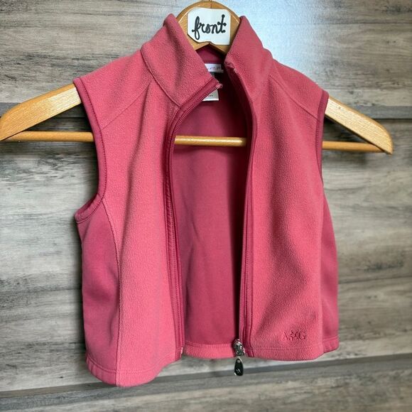 American Girl Pink Red Fleece Fall Winter Zipper Vest Girls 6 great preworn cond - Picture 3 of 10